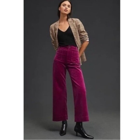NWT Anthropologie Maeve Colette Cropped Wide Leg Corduroy Pants Violet Size 27 - Picture 2 of 5